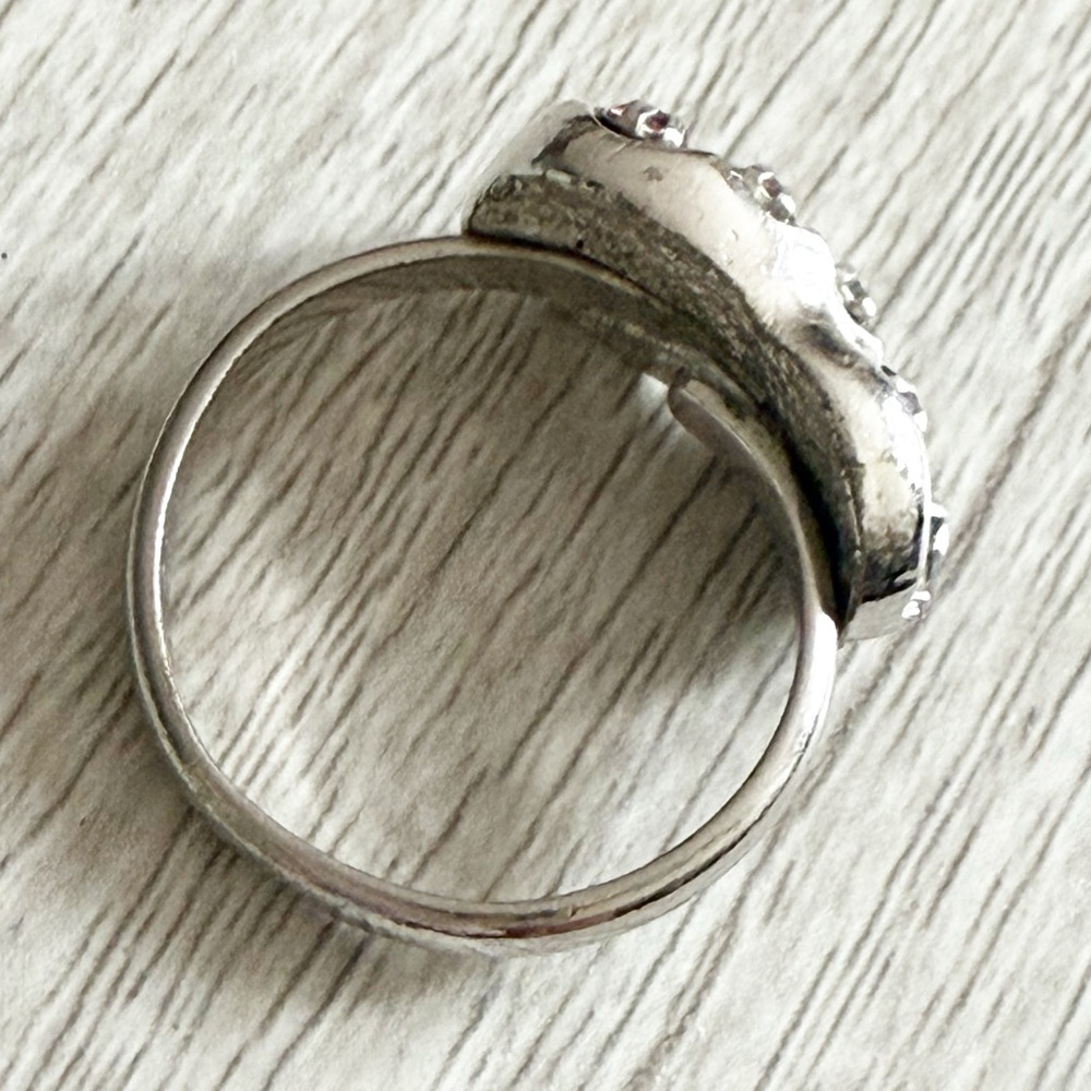 Emmons Vtg Size 6.75 Adjustable Silver Tone Multicolor Rhinestone Ring 60s 70s - Picture 5 of 13